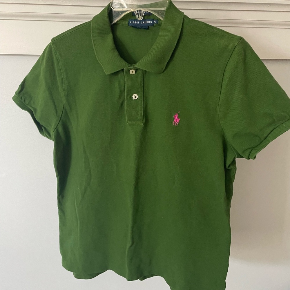 Ralph Lauren Women’s Olive Polo with Pink Emblem
